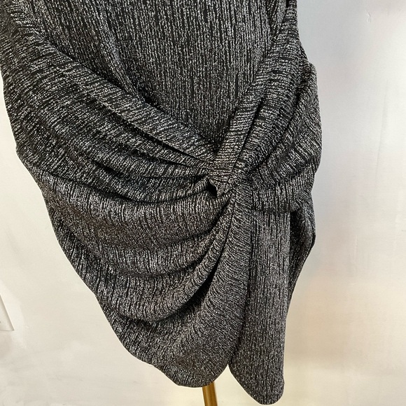 Mango Dress Pewter Silver Drop Waist Shimmery Knot Sheath Mini‎ Size 10 Medium - Picture 3 of 9